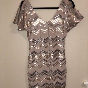 Sequin open shoulder dress